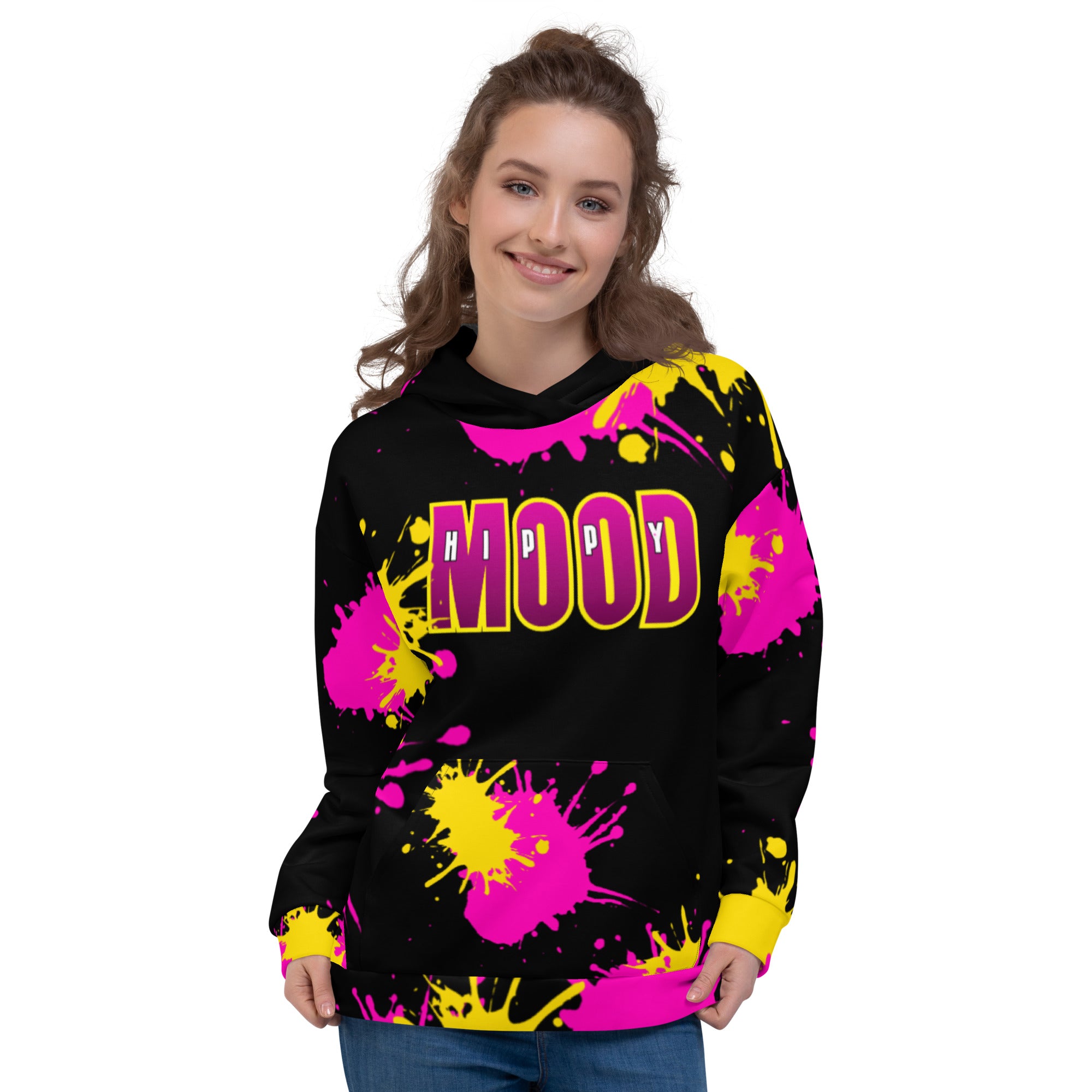 Hippy Mood Hot Pink & Yellow Splash | Unisex Hoodie